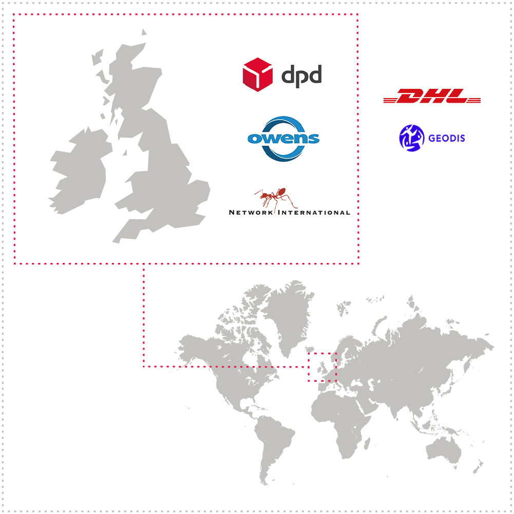 World map showing which shipping companies MDL use for their deliveries